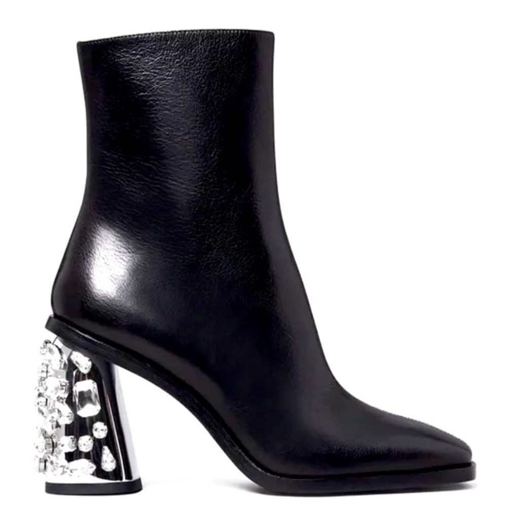BNIB! Tory Burch Sculpted Crystal Heel. Black Leather Ankle Boot 98MM.